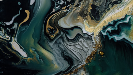 Obraz premium Blue and Gold Abstract Painting on a Luxurious Marble Acrylic Background: A Close-Up View. generative AIa