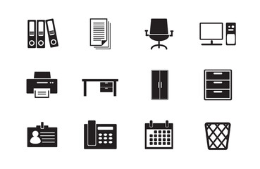 Office icon set, computer, printerม locker, calendar, file for app web logo banner - Vector
