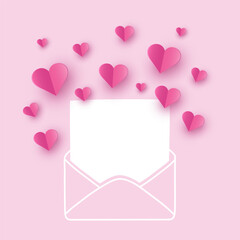 Love concept for Valentine&rsquo;s Day. Envelope with hearts. Paper cut decoration. Design for Valentine&rsquo;s Day. Vector illustration