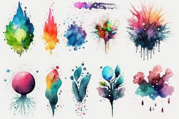 Watercolor graphics, Isolated on white background.