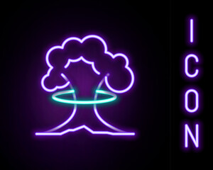 Glowing neon line Nuclear explosion icon isolated on black background. Atomic bomb. Symbol of nuclear war, end of world. Colorful outline concept. Vector