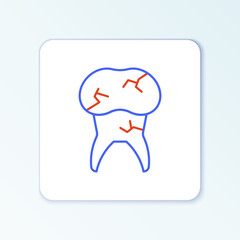 Line Tooth with caries icon isolated on white background. Tooth decay. Colorful outline concept. Vector