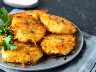 Potatoes pancakes latkes, flapjacks, hash brown