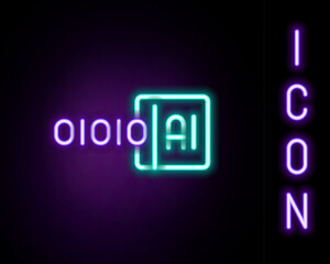 Glowing neon line Binary code icon isolated on black background. Colorful outline concept. Vector