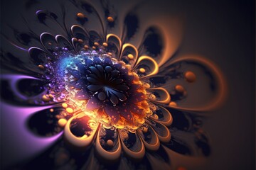 Fractal colorful fireworks. Abstract painting multicolor texture. Dark lighting digital design background. Generative AI.