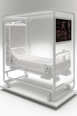 Generative AI illustration of futuristic hospital bed equipped with all technical means