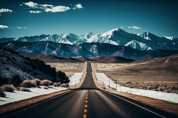 Mountain landscape with a road. Generative ai.