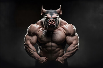 Fototapeta na wymiar Portrait of a strong male pig in a gym, bodybuilding concept generative ai
