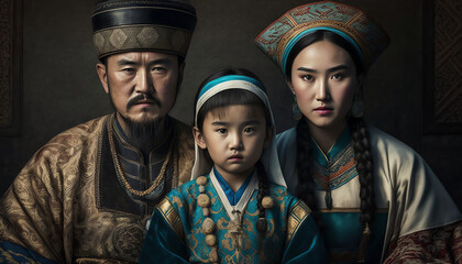 Uyghur family wearing traditional cloth