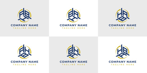 Letter ABH, AHB, BAH, BHA, HAB, HBA Hexagonal Technology Logo Set. Suitable for any business.