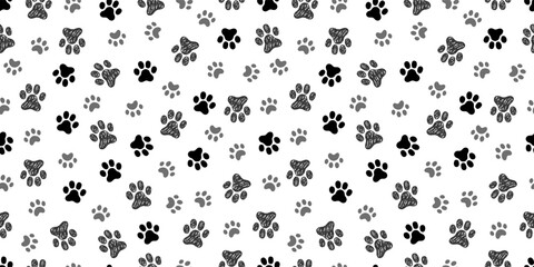 Naklejka na ściany i meble Dog, cat footprint seamless pattern. Pet animal footprint stamp background. Puppy doodle abstract wallpaper. Vector illustration