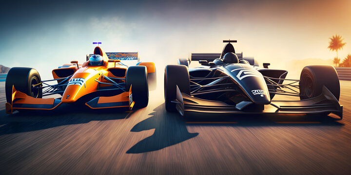 Banner motorsport, Fast Race car formula for competitions on track, sun light. Generation AI
