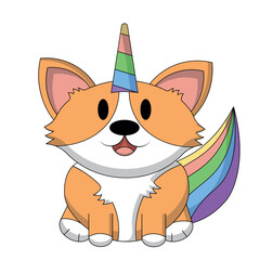 Cute Corgi Dog in rainbow Unicorn costume in color