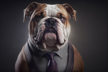Portrait of a bulldog in business suite generative ai