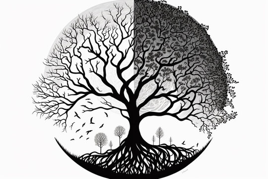 recommend clip art: The sacred tree of life. Black and white line art. Generative ai.