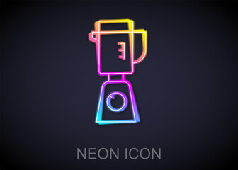 Fototapeta premium Glowing neon line Blender icon isolated on black background. Kitchen electric stationary blender with bowl. Cooking smoothies, cocktail or juice. Vector