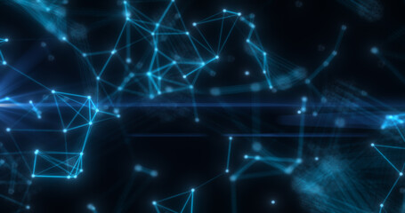 Abstract high tech blue glowing lines with dots and plexus triangles, abstract background