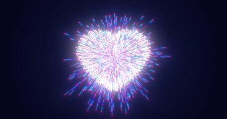 Abstract blue fireworks festive fireworks for valentine's day in the shape of a heart from glowing particles and magical energy lines. Abstract background