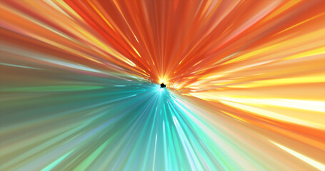 Abstract glowing space tunnel flying at high speed from bright energy futuristic high-tech lines background