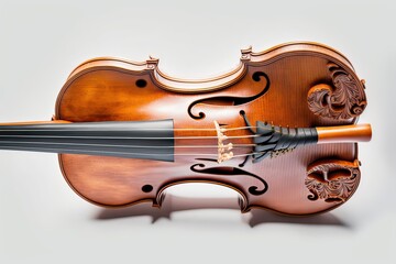 Fototapeta premium Old classical Violin on white background. Photo generative AI