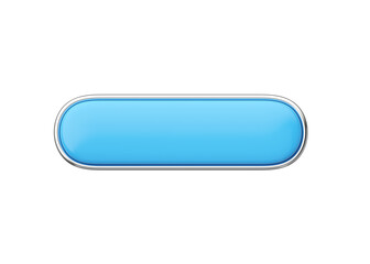 3d render long button - glossy web element, rectangular shiny label with chrome and clean click symbol