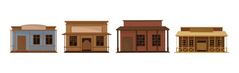 Western Wooden Saloon Bars and Buildings Vector Set