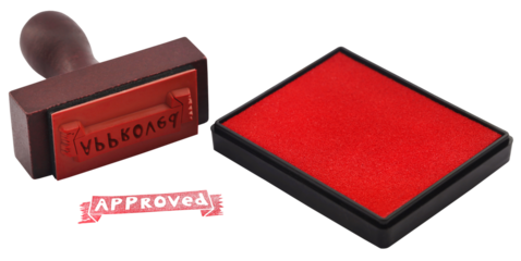 Approved text with rubber stamp