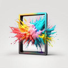 Colorful paint splash splashing through the frame. generative ai