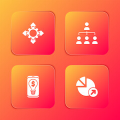 Set Project team base, Hierarchy organogram chart, Light bulb with dollar on mobile and Financial growth icon. Vector