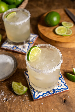 Margarite on the rocks with salt rim and lime garnish