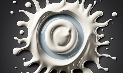  a milk splash with a person in the center of the splash, on a black background with a white circle in the center of the splash.  generative ai
