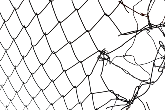 The texture of the metal mesh on a white background. Torn steel, metal mesh with holes
