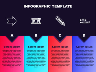 Set line Arrow, Gas filling station, Pencil and Tape measure. Business infographic template. Vector