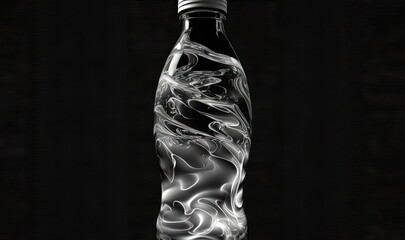  a bottle of water with a swirl pattern on the top of it, on a black background, with a black background and a black background.  generative ai