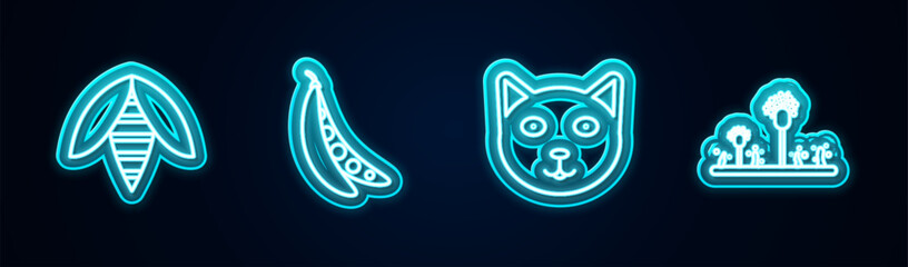 Set line Bee, Kidney beans, Pet and Mold. Glowing neon icon. Vector