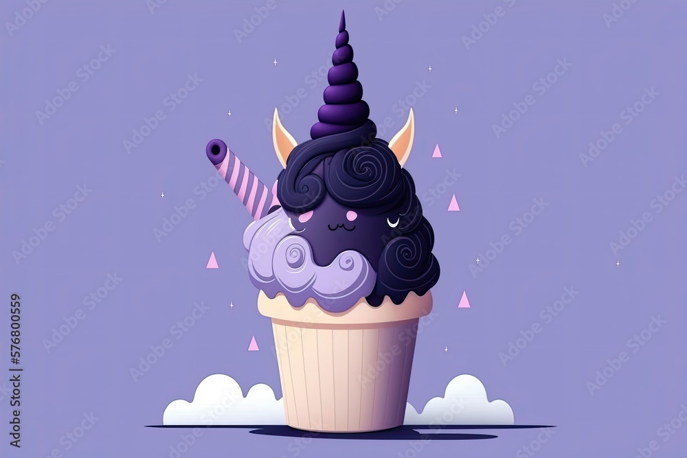 Canvas Prints Unicorn cupcakes, cute and tasty, with a violet background. Generative AI