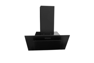 kitchen hood is isolated,black modern corner hood on a white background