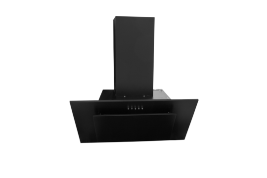 kitchen hood is isolated,black modern corner hood on a white background