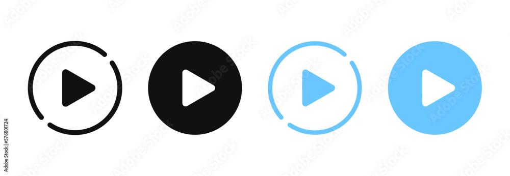 Poster Flat set of play button icon. Video play symbol. Start sign. Pause icon. Player logo button. Play music or sound vector element for UI UX, website, mobile app