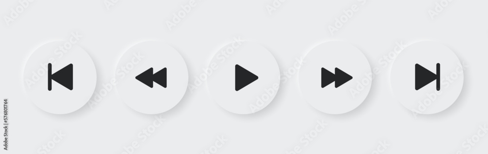 Poster Set of video media player icons vector set. Multimedia music audio control. Media player interface symbols. play, pause, mute sign. isolated on white background. Music and sound icons.