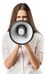 Fototapeta premium Beautiful young woman scream With Megaphone