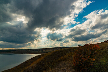 White cumulus storm clouds in the sky during the day, Ukraine