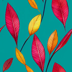 Obraz premium Abstract tropical leaf seamless background. Generative ai