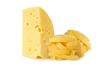 Pasta and cheese on an isolated white background.