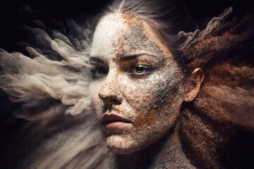 Empyreal Essence Portrait of a Woman Becoming Dust, generative ai