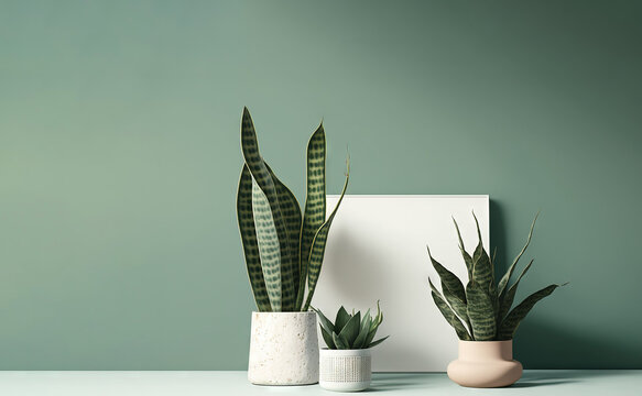 Minimalistic still life with succulents on solid background