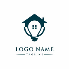 A simple and creative combination of Light bulb and house logo design for construction, real estate and more.