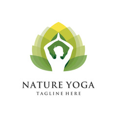 Yoga logo concept with an abstract image of a person sitting in the lotus position.