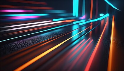  a long exposure photo of a tunnel with bright lights coming from the side of the tunnel and the light coming from the tunnel is brightly colored lines.  generative ai