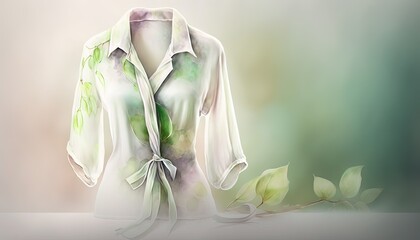  a white shirt with green leaves on the front and a white shirt with a green leaf on the back and a white shirt with green leaves on the front.  generative ai